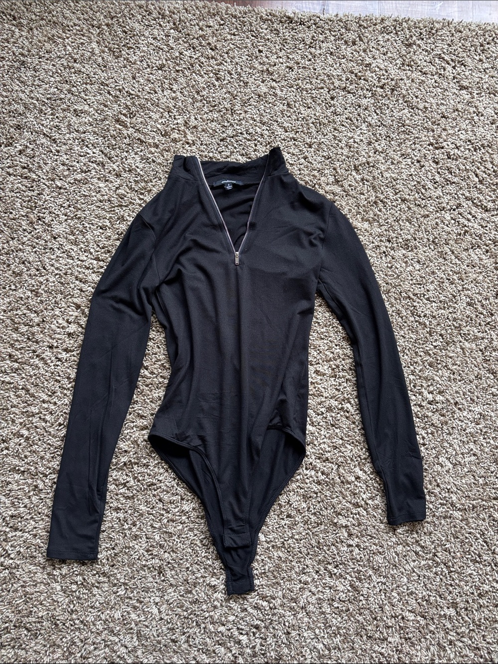 Black Long-Sleeve Zip Front Bodysuit